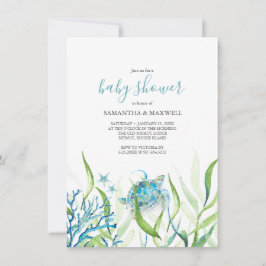 Zee Turtle Blue en Green Baby shower Invitation Kaart