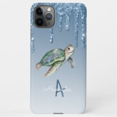 Zee Turtle Blue Glitter Personalized Budget Genoem iPhone Hoesje (Achterkant)