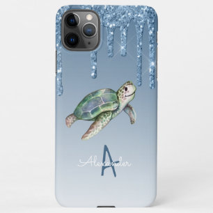 Zee Turtle Blue Glitter Personalized Budget Genoem iPhone 11Pro Max Hoesje