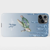 Zee Turtle Blue Glitter Personalized Budget Genoem iPhone Hoesje (Achterkant horizontaal)