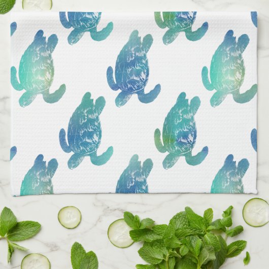 Zee Turtle Blue Green Kitchen Towel Theedoek (Gevouwen)