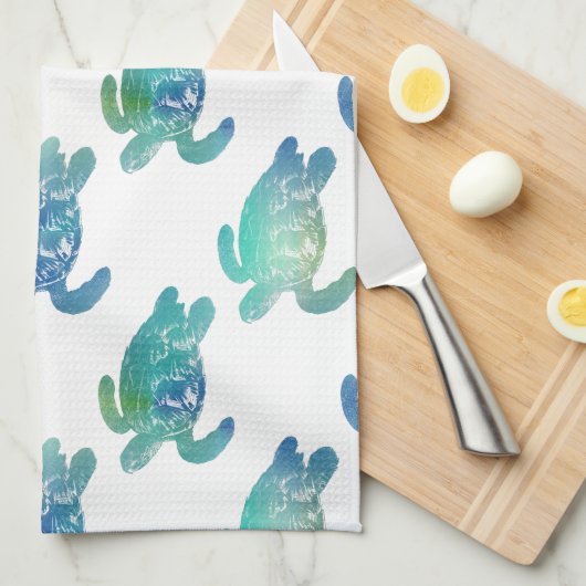 Zee Turtle Blue Green Kitchen Towel Theedoek (Quarter Fold)