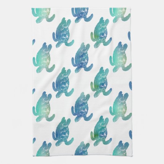 Zee Turtle Blue Green Kitchen Towel Theedoek (Verticaal)