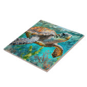 Zee Turtle Blue Green Zeewier en Koraal Tegeltje (Zijkant)