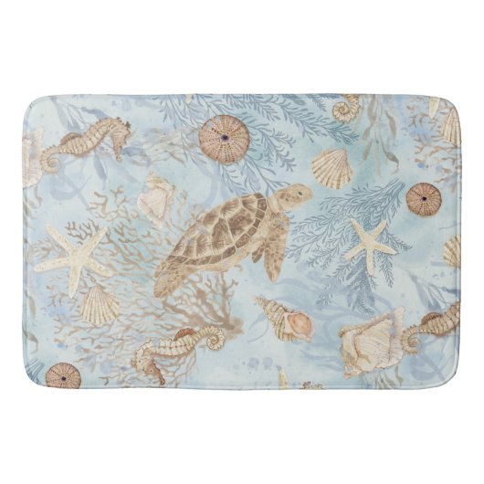 Zee Turtle Blue Ocean Zeepaardje Zeesterren Waterv Badmat (Voorkant)