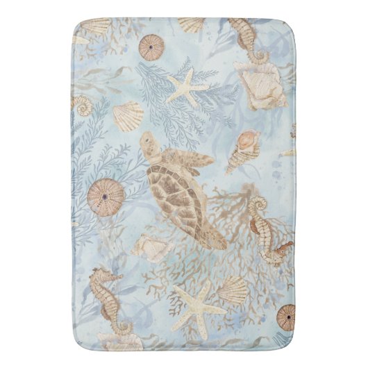 Zee Turtle Blue Ocean Zeepaardje Zeesterren Waterv Badmat (Voorkant Verticaal)