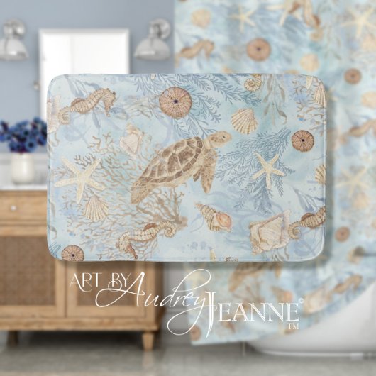 Zee Turtle Blue Ocean Zeepaardje Zeesterren Waterv Badmat