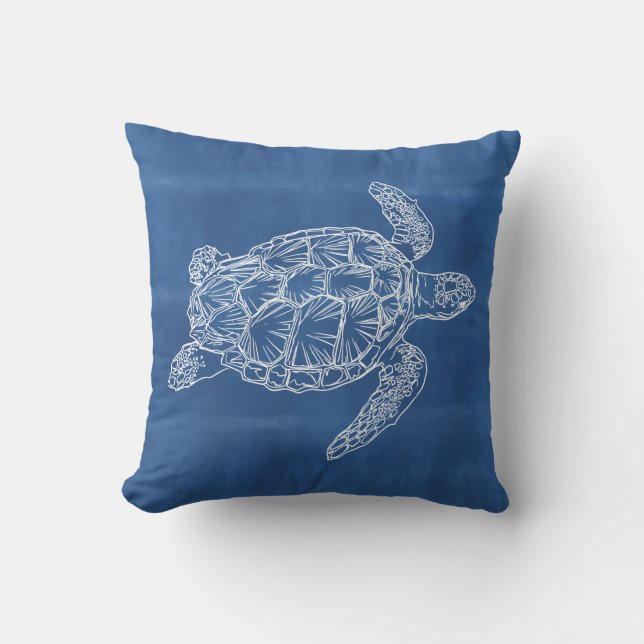 Zee Turtle Blue Wit Outdoor Kussen (Voorkant)