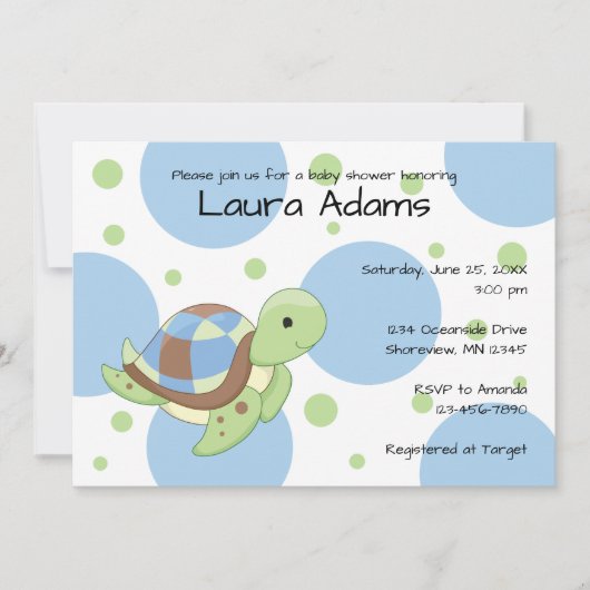 Zee Turtle Boy Baby Shower Invitations Kaart (Voorkant)