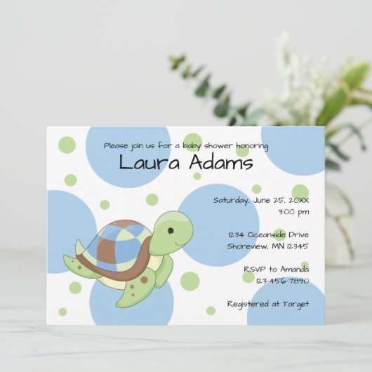 Zee Turtle Boy Baby Shower Invitations Kaart (Staand voorkant)