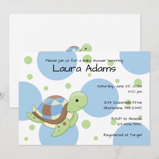 Zee Turtle Boy Baby Shower Invitations Kaart (Voorkant / Achterkant)