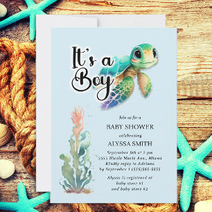 Zee Turtle Boy Baby shower Kaart