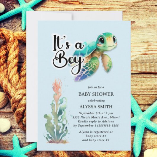 Zee Turtle Boy Baby shower Kaart