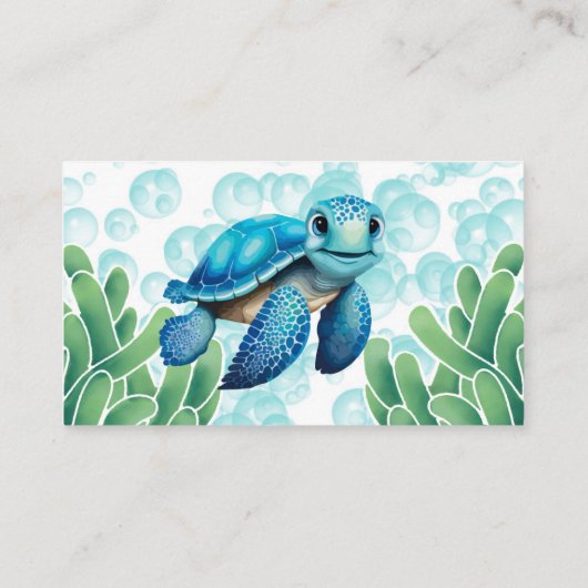 Zee Turtle Bubbles Zeewier Jongen Luier Raffle Visitekaartje (Achterkant)
