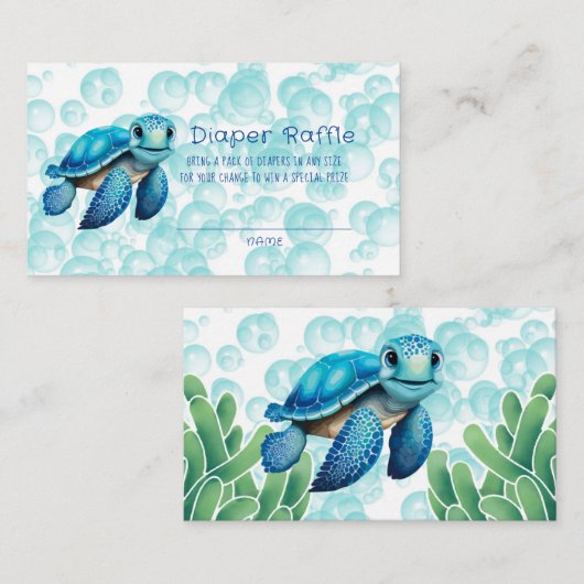 Zee Turtle Bubbles Zeewier Jongen Luier Raffle Visitekaartje (Voorkant / Achterkant)