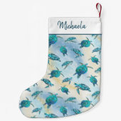 Zee Turtle Christmas Tropical Beach Sparkle Kleine Kerstsok (Achterkant)