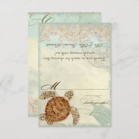 Zee Turtle Coastal Beach - DIY Tentplaatskaarten Kaart (Voorkant / Achterkant)