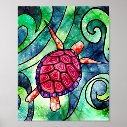 Zee Turtle Colorful Tropical Poster (Voorkant)