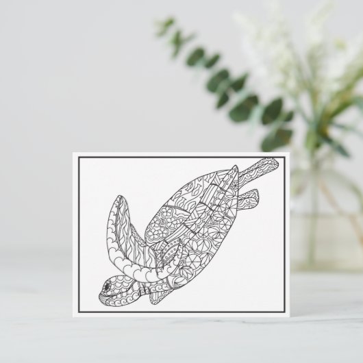 Zee Turtle Colour Briefkaart (Staand voorkant)