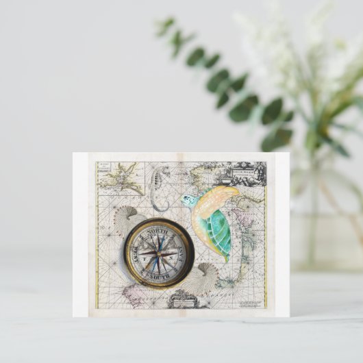Zee Turtle Compass  Briefkaart (Staand voorkant)