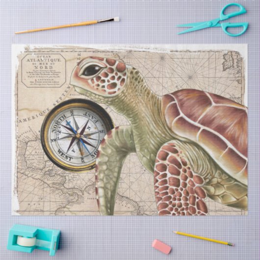 Zee Turtle Compass  Map Nautical Art Tissuepapier (Craft)