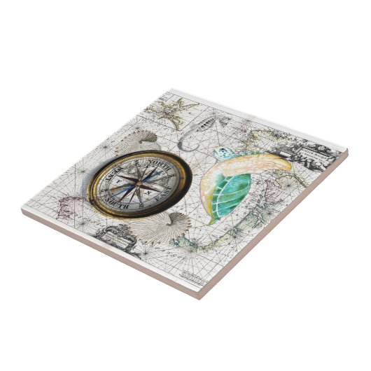 Zee Turtle Compass  Tegeltje (Zijkant)