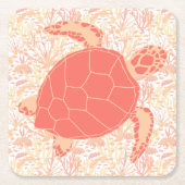 Zee Turtle Coral Pink en White Kartonnen Onderzetters (Voorkant)