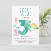Zee Turtle Derde Verjaardagsuitnodiging Kaart (Staand voorkant)