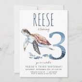 Zee Turtle Derde Verjaardagsuitnodiging Kaart (Voorkant)