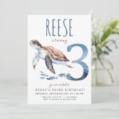 Zee Turtle Derde Verjaardagsuitnodiging Kaart (Staand voorkant)