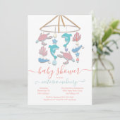 Zee Turtle Dolphin Mobile Baby shower Invitation Kaart (Staand voorkant)