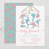 Zee Turtle Dolphin Mobile Baby shower Invitation Kaart (Voorkant / Achterkant)