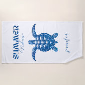 Zee Turtle Donkerblauwe Waterverf Gepersonaliseerd Strandlaken (Voorkant)