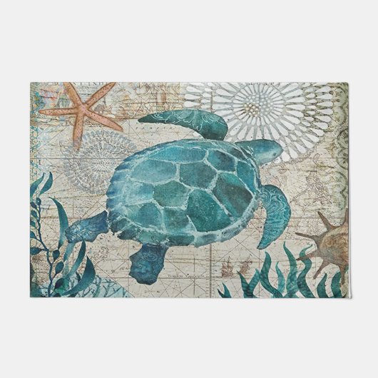 Zee Turtle doormat, Coastal doormat, Beach House Deurmat (Voorkant)