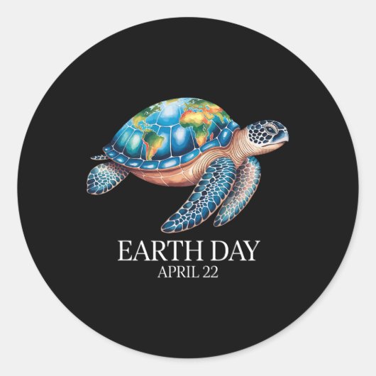 Zee Turtle Earth Day 2025 - Red de aarde Ronde Sticker (Voorkant)