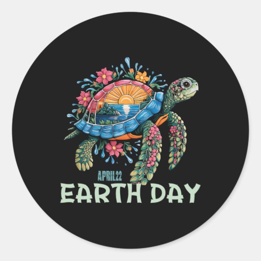 Zee Turtle Earth Day - Red de aarde 1 Ronde Sticker (Voorkant)