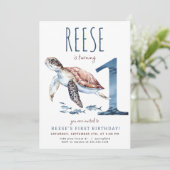 Zee Turtle Eerste Verjaardagsuitnodiging Kaart (Staand voorkant)