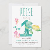 Zee Turtle Eerste Verjaardagsuitnodiging Kaart (Voorkant)