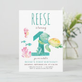 Zee Turtle Eerste Verjaardagsuitnodiging Kaart (Staand voorkant)