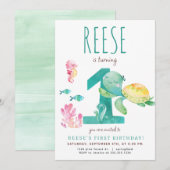 Zee Turtle Eerste Verjaardagsuitnodiging Kaart (Voorkant / Achterkant)