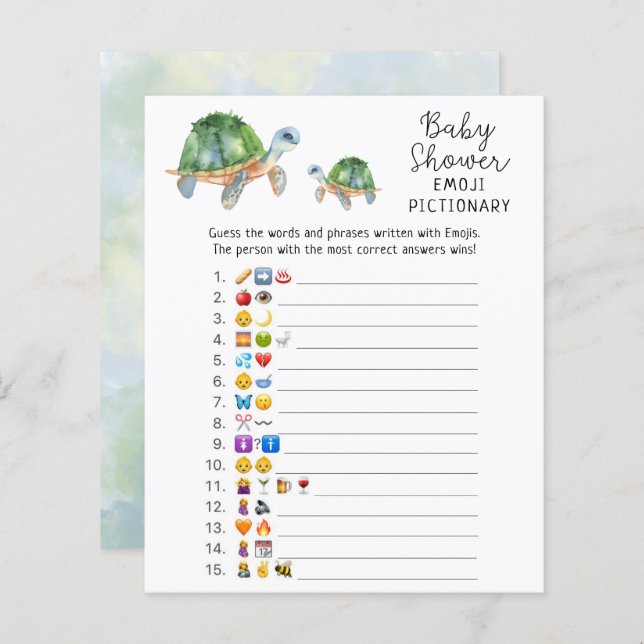 Zee Turtle - Emoji afbeelding game baby shower (Voorkant / Achterkant)