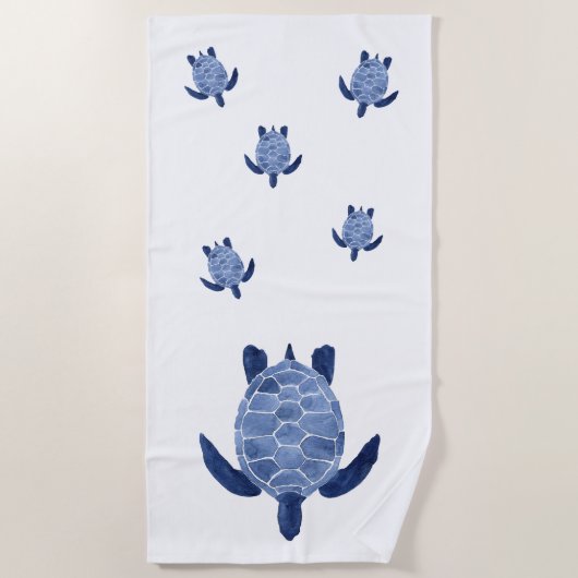 Zee Turtle Family in Indigo Strandlaken (Voorkant)