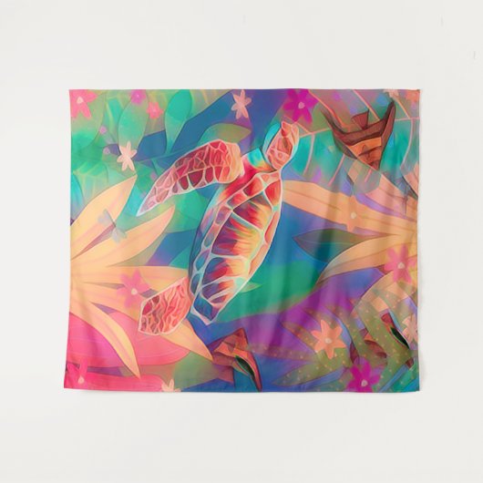 Zee Turtle Fantasy Scene Large Wandkleed (Voorkant (horizontaal))