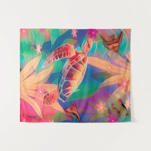 Zee Turtle Fantasy Scene medium Wandkleed (Voorkant (horizontaal))