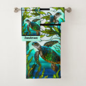 Zee Turtle Faux Glas in lood Bad Handdoek (Insitu)