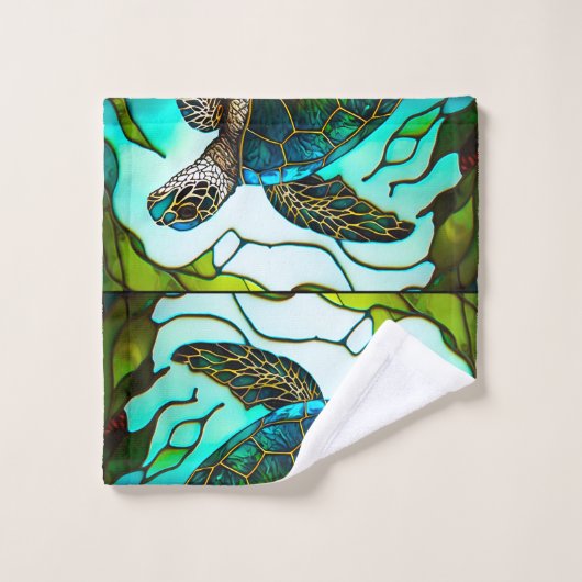 Zee Turtle Faux Glas in lood Bad Handdoek (Wasdoekje)