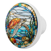 Zee Turtle Faux Glas in lood Keramische Knop (Rechts)