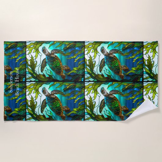 Zee Turtle Faux Glas in lood Strandlaken (Voorkant)