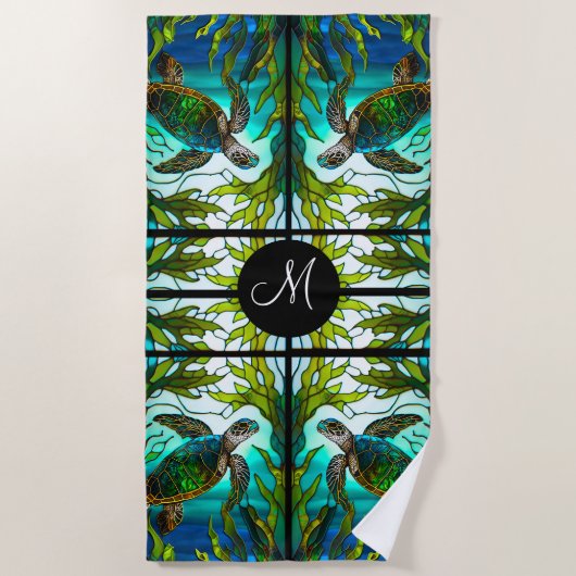 Zee Turtle Faux Glas in lood Strandlaken (Voorkant)