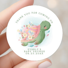Zee Turtle Floral Baby shower Hartelijk dank Ronde Sticker